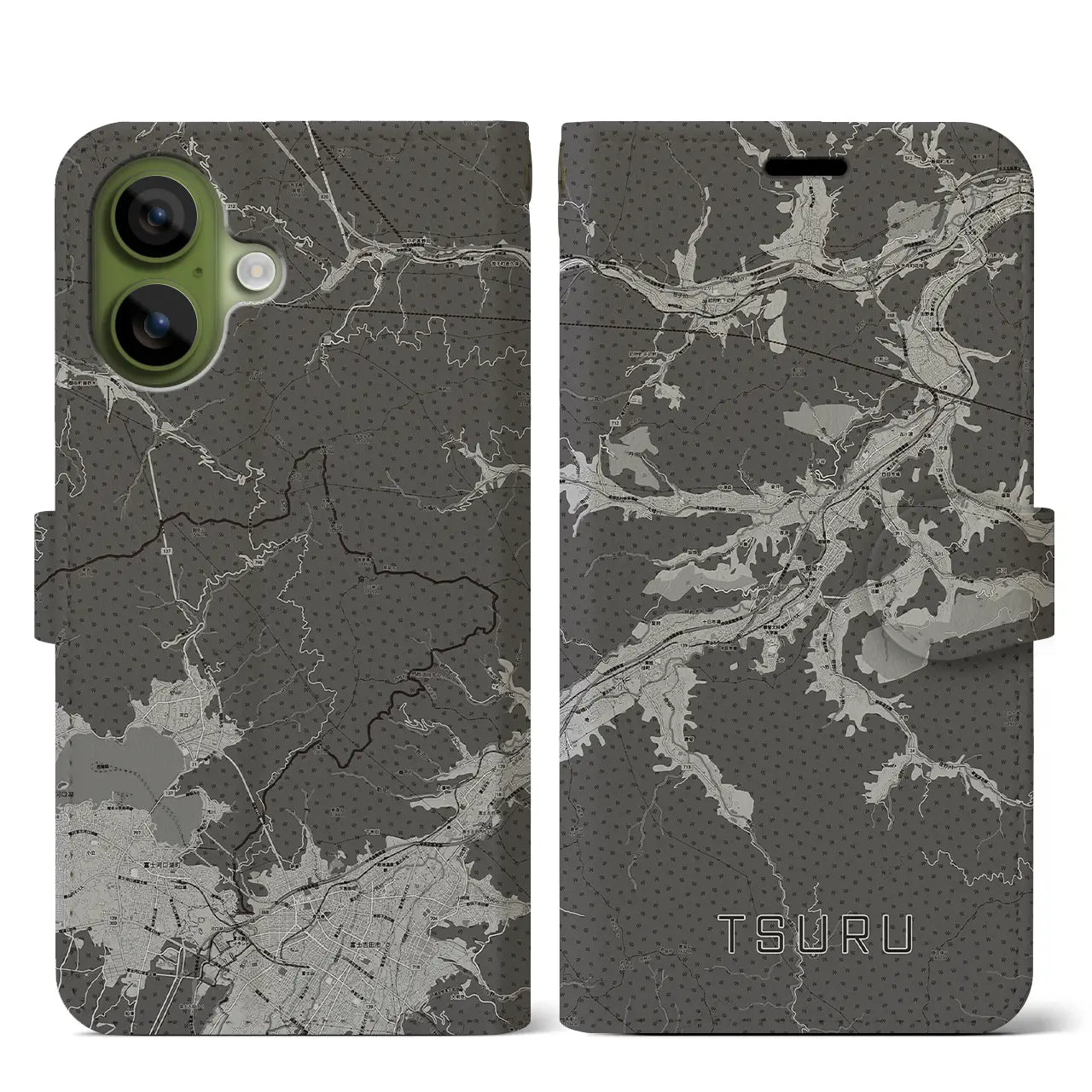 【都留(山梨県)】地図柄iPhoneケース(手帳タイプ)