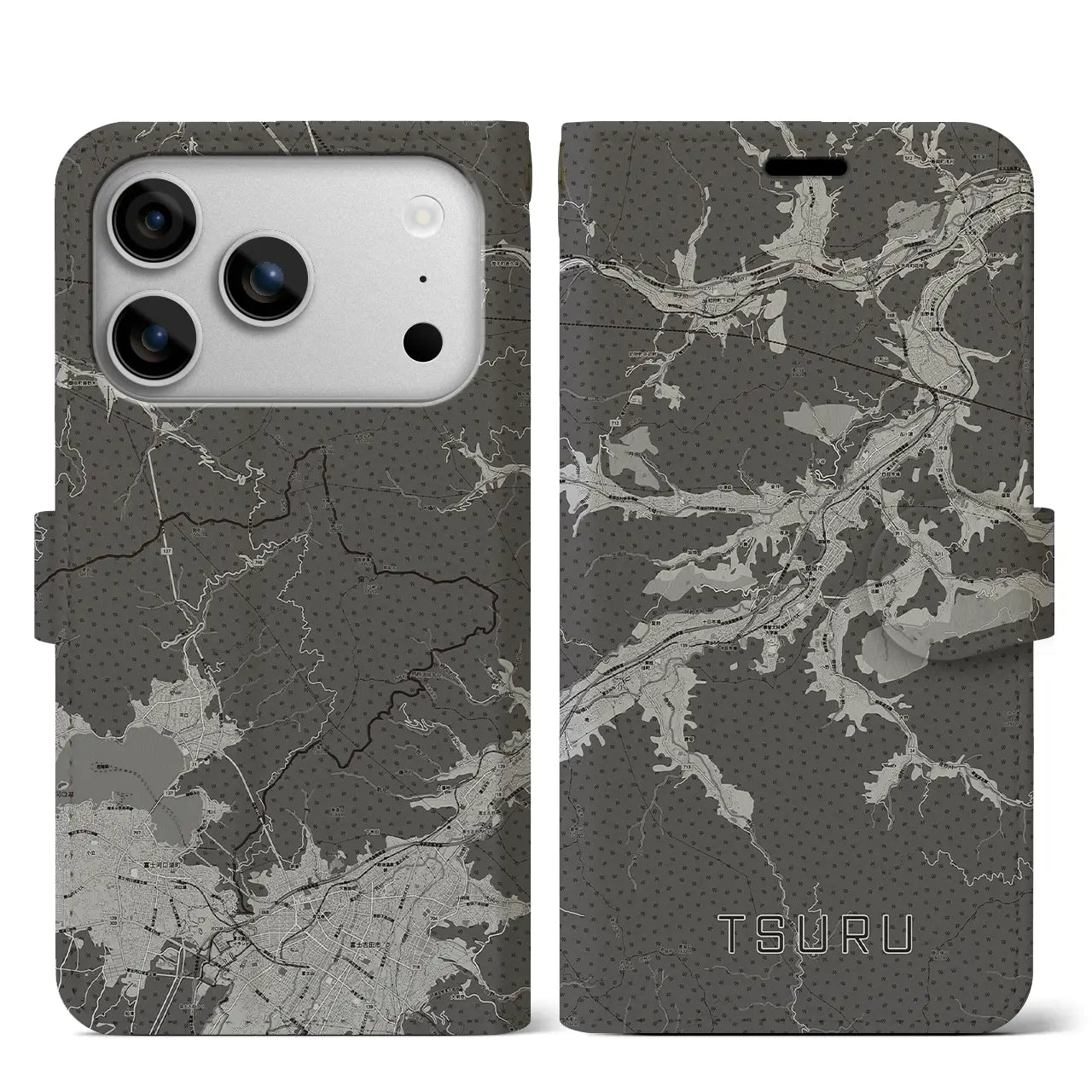 【都留(山梨県)】地図柄iPhoneケース(手帳タイプ)