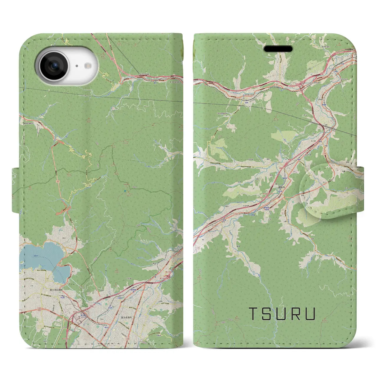 【都留(山梨県)】地図柄iPhoneケース(手帳タイプ)