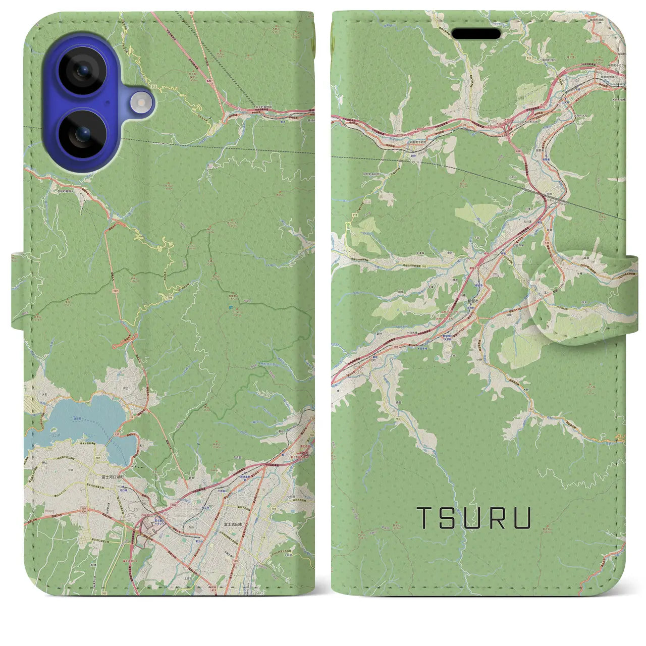 【都留(山梨県)】地図柄iPhoneケース(手帳タイプ)ナチュラル・iPhone 16 Pro Max 用
