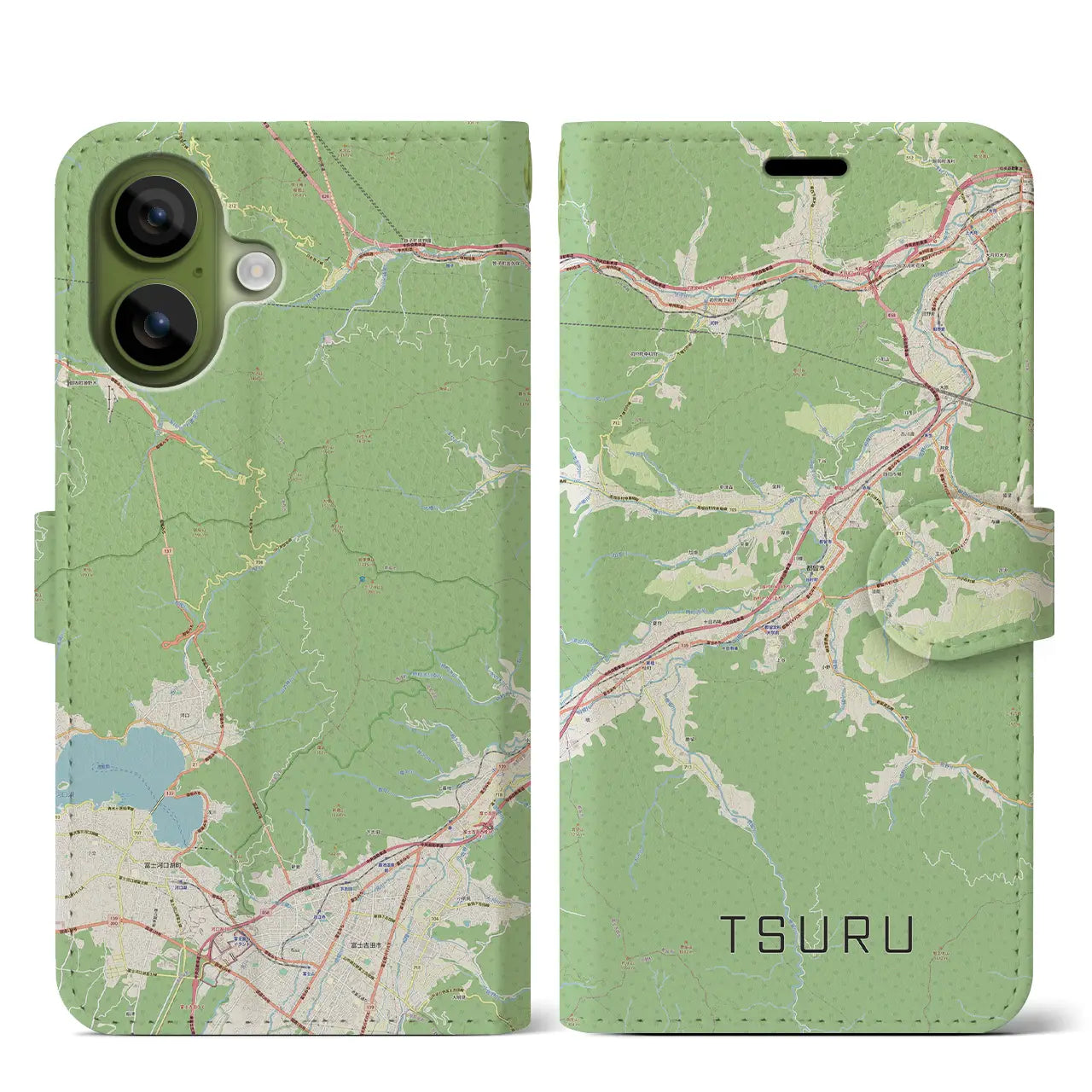 【都留(山梨県)】地図柄iPhoneケース(手帳タイプ)