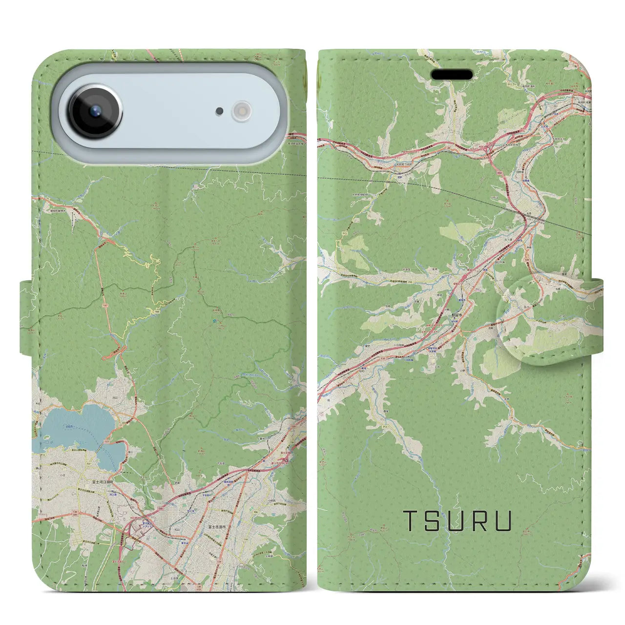 【都留(山梨県)】地図柄iPhoneケース(手帳タイプ)モノトーン・iPhone 17 Pro Max 用