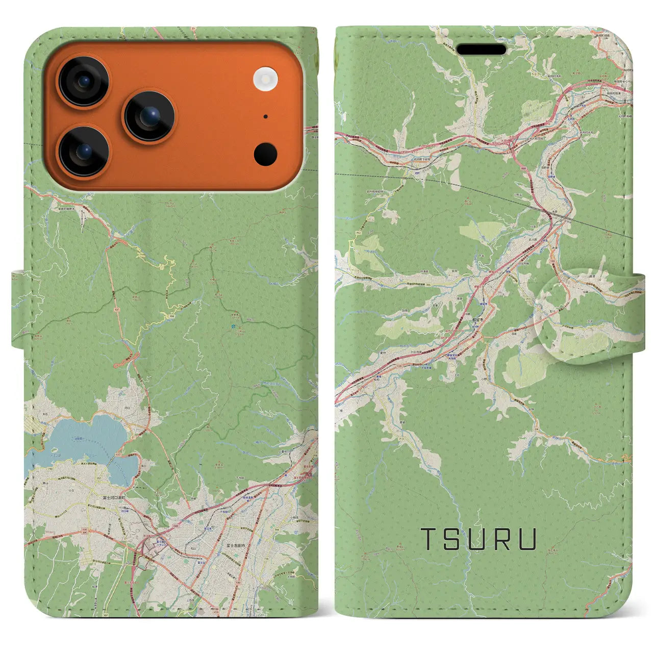 【都留(山梨県)】地図柄iPhoneケース(手帳タイプ)