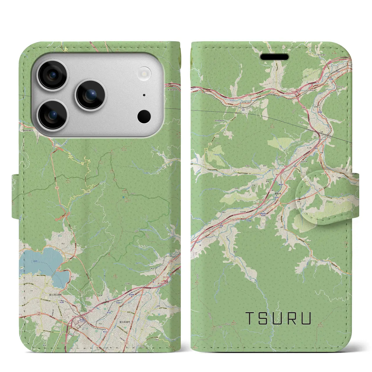 【都留(山梨県)】地図柄iPhoneケース(手帳タイプ)ナチュラル・iPhone 17 Pro Max 用
