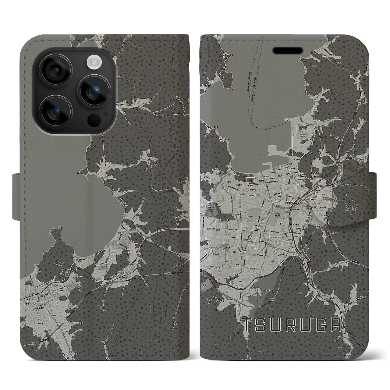 【敦賀(福井県)】地図柄iPhoneケース(手帳タイプ)モノトーン・iPhone 16 用