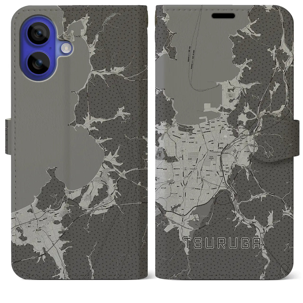 【敦賀(福井県)】地図柄iPhoneケース(手帳タイプ)モノトーン・iPhone 16 Pro Max 用