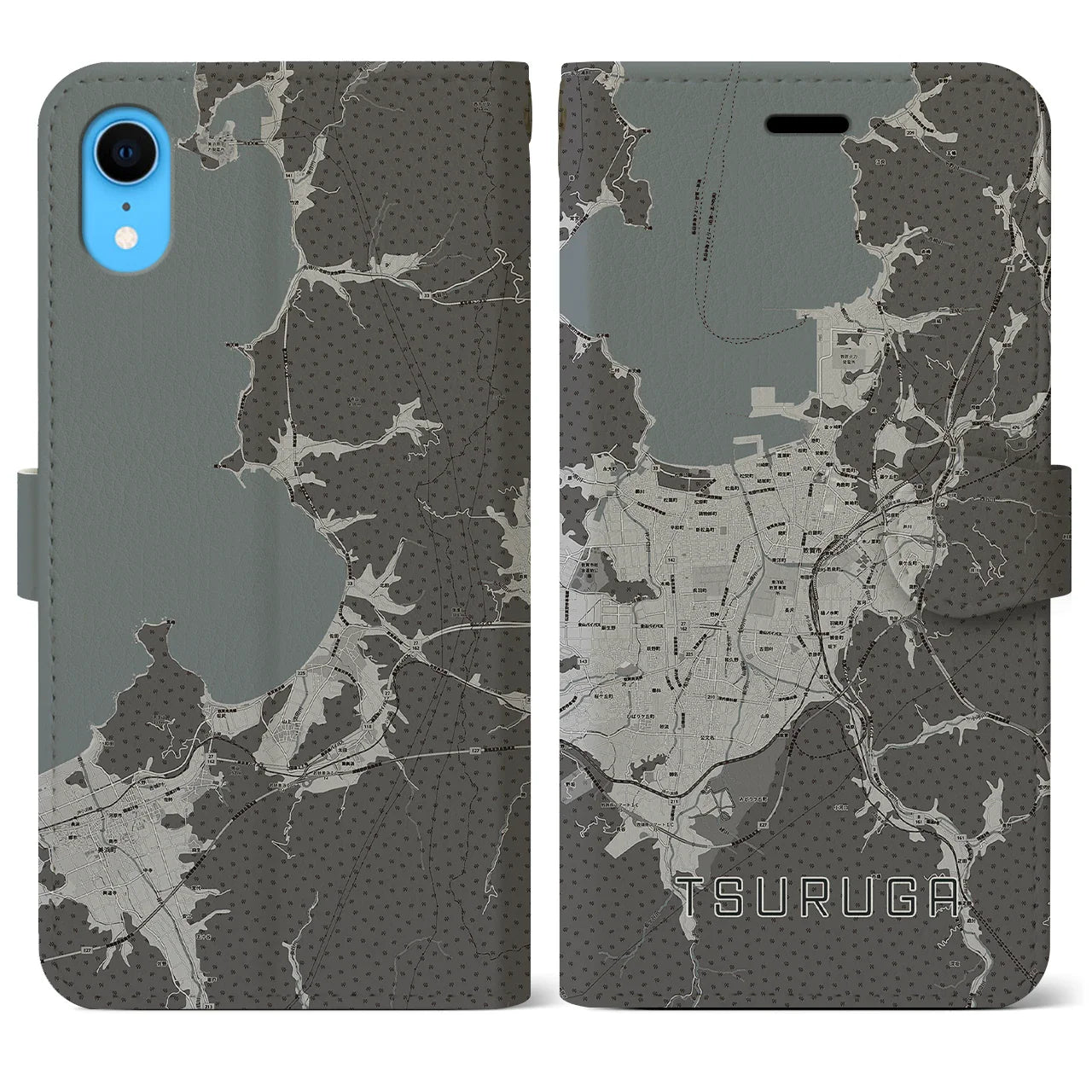 【敦賀(福井県)】地図柄iPhoneケース(手帳タイプ)モノトーン・iPhone XR 用