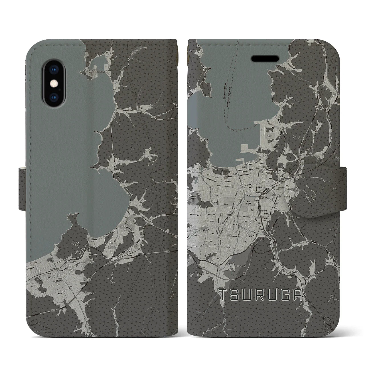 【敦賀(福井県)】地図柄iPhoneケース(手帳タイプ)モノトーン・iPhone XS / X 用