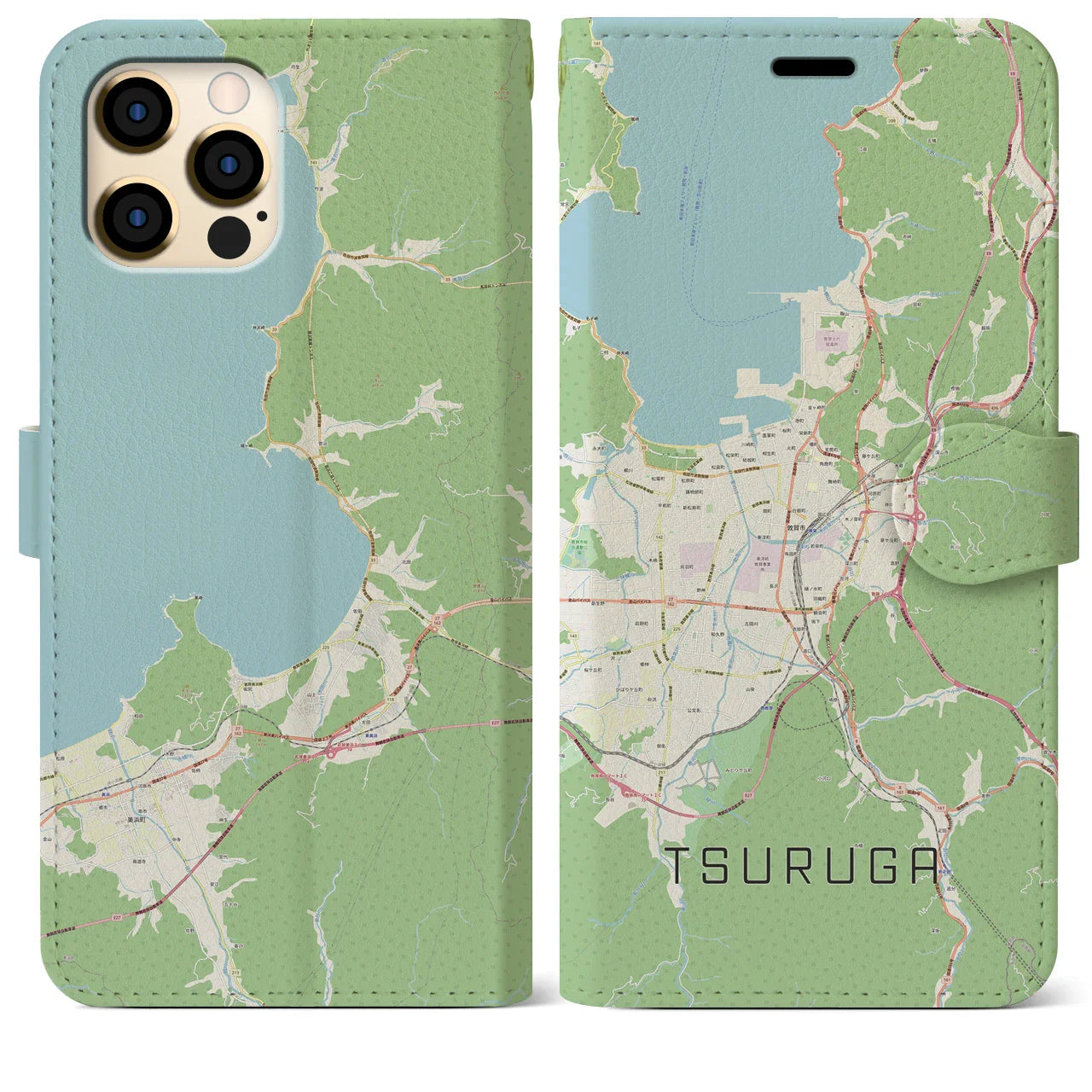 【敦賀(福井県)】地図柄iPhoneケース(手帳タイプ)ナチュラル・iPhone 12 Pro Max 用