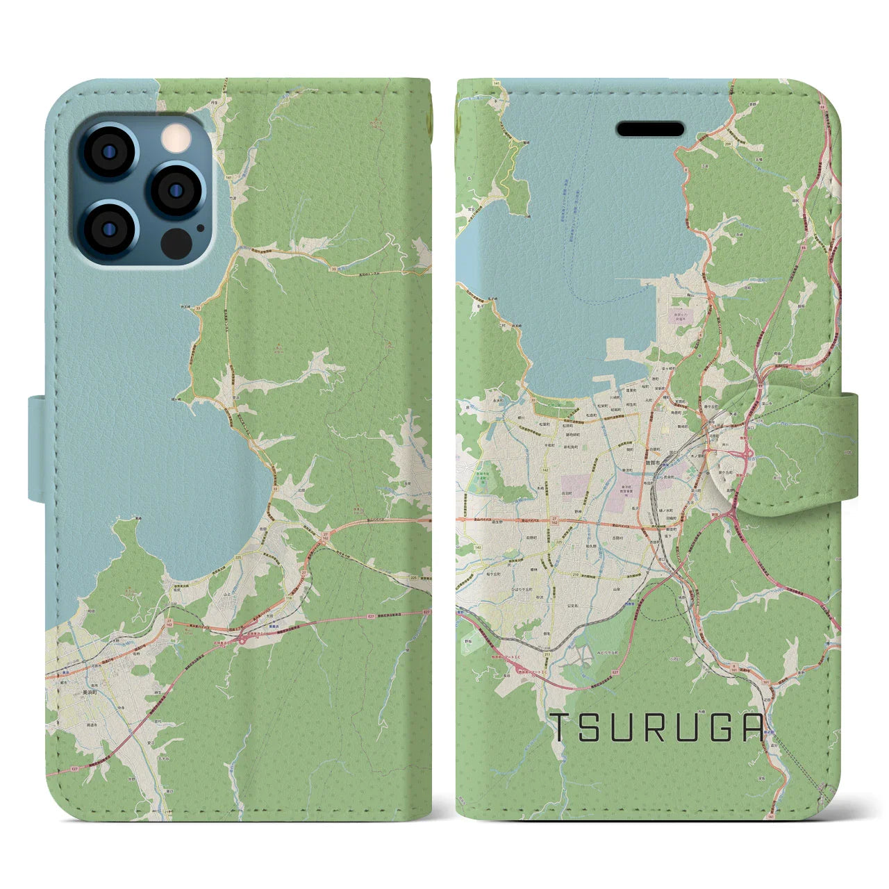 【敦賀(福井県)】地図柄iPhoneケース(手帳タイプ)ナチュラル・iPhone 12 / 12 Pro 用