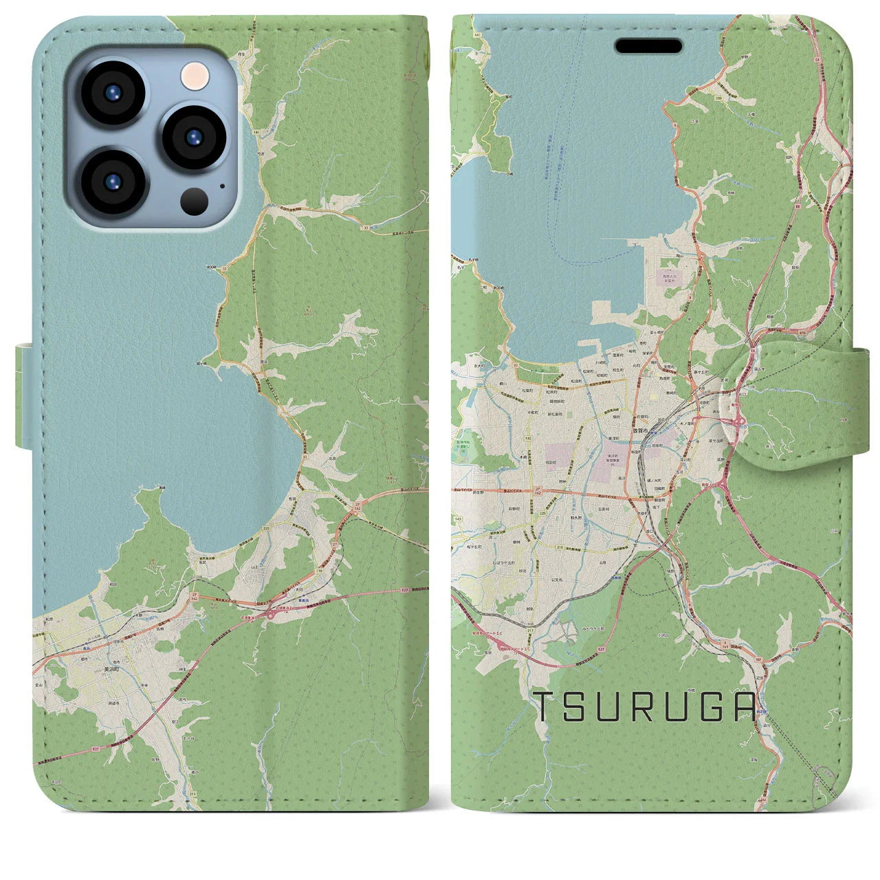 【敦賀(福井県)】地図柄iPhoneケース(手帳タイプ)ナチュラル・iPhone 13 Pro Max 用