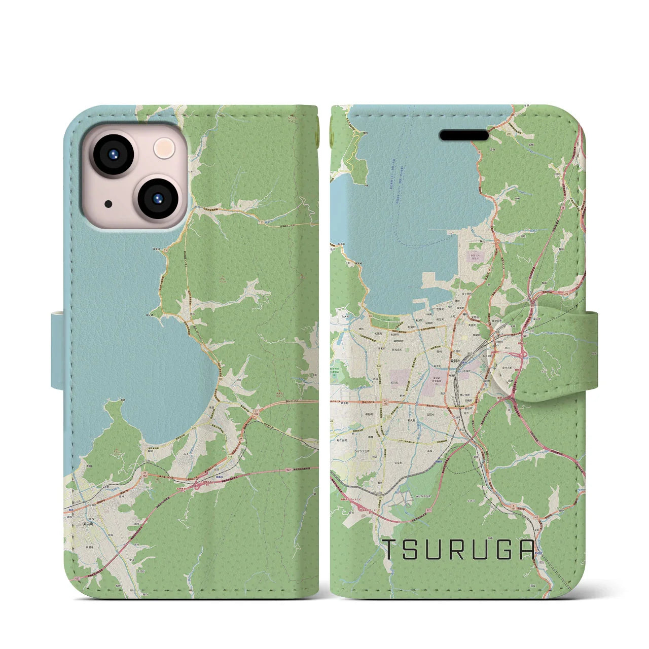 【敦賀(福井県)】地図柄iPhoneケース(手帳タイプ)ナチュラル・iPhone 13 mini 用