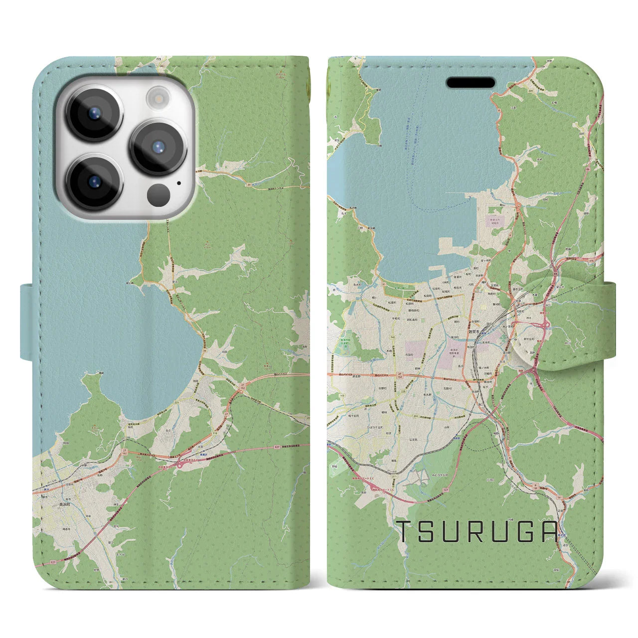 【敦賀(福井県)】地図柄iPhoneケース(手帳タイプ)ナチュラル・iPhone 14 Pro 用