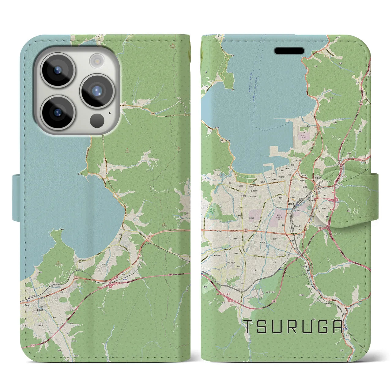 【敦賀(福井県)】地図柄iPhoneケース(手帳タイプ)ナチュラル・iPhone 15 Pro 用