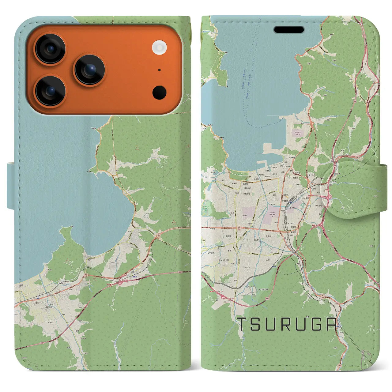 【敦賀(福井県)】地図柄iPhoneケース(手帳タイプ)モノトーン・iPhone 17 Pro Max 用