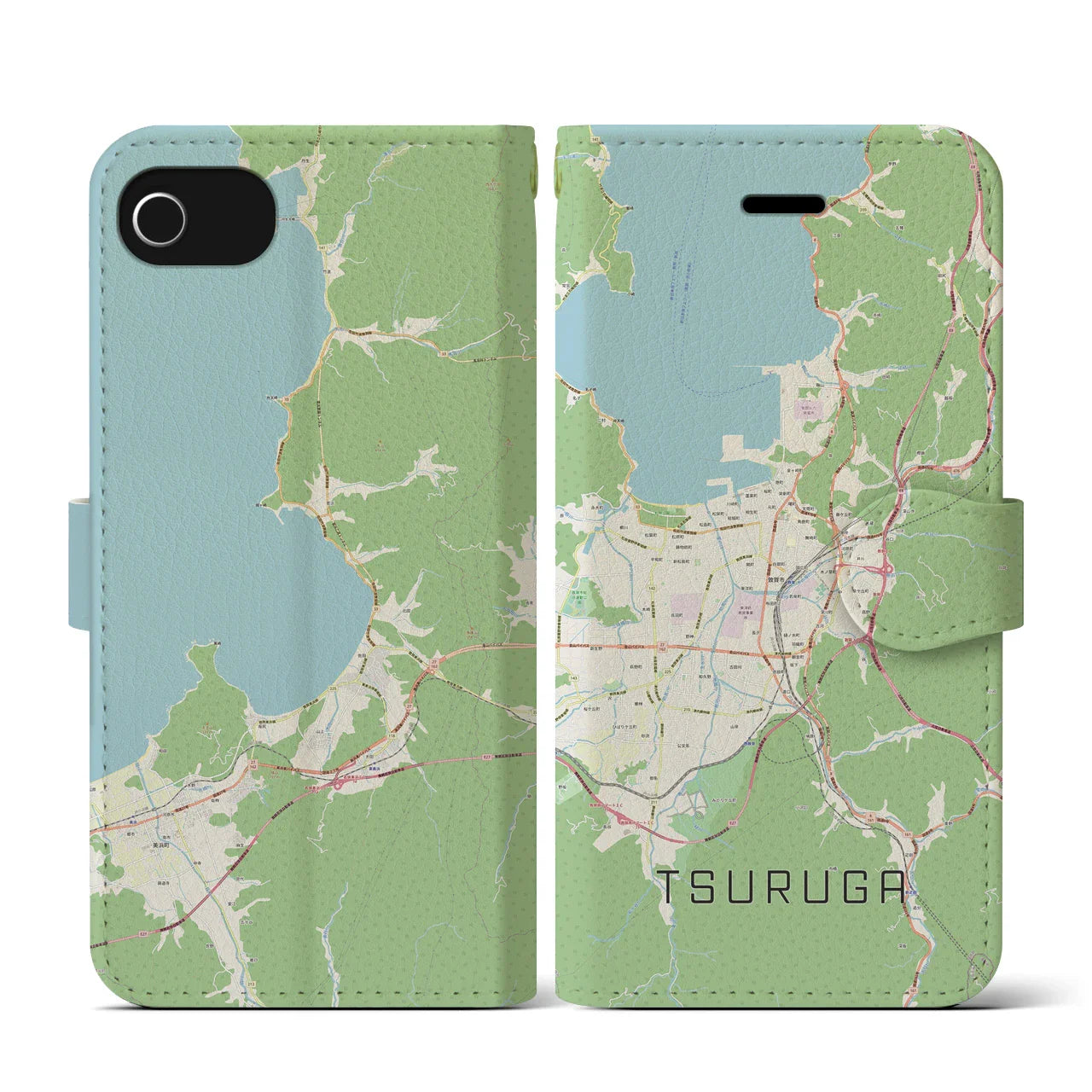 【敦賀(福井県)】地図柄iPhoneケース(手帳タイプ)ナチュラル・iPhone SE(第3 / 第2世代) / 8 / 7 / 6s / 6 用