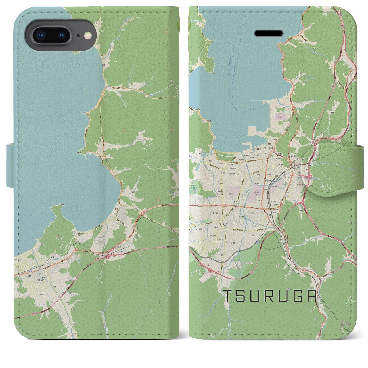 【敦賀(福井県)】地図柄iPhoneケース(手帳タイプ)ナチュラル・iPhone 8Plus /7Plus / 6sPlus / 6Plus 用