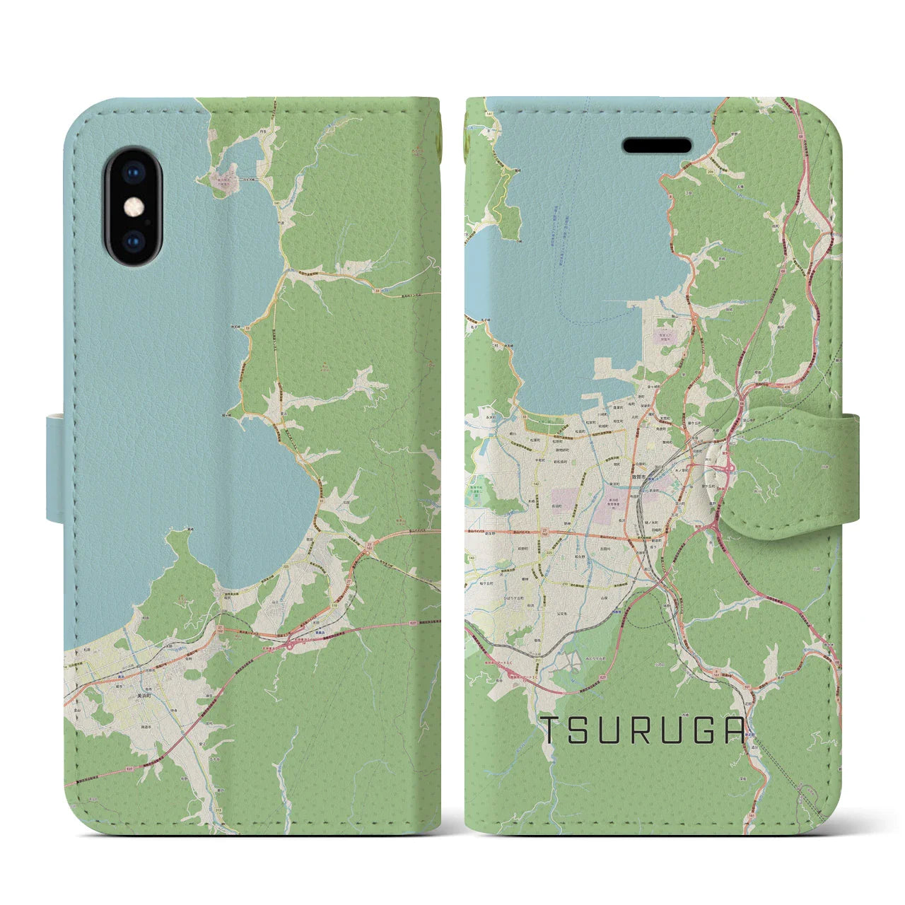 【敦賀(福井県)】地図柄iPhoneケース(手帳タイプ)ナチュラル・iPhone XS / X 用