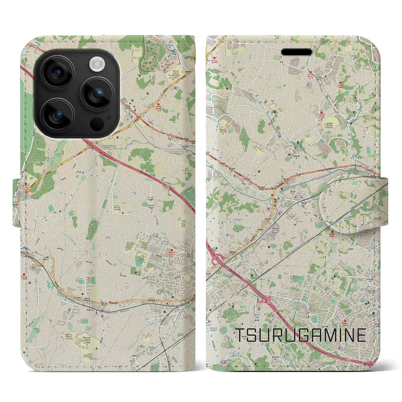 【鶴ヶ峰(神奈川県)】地図柄iPhoneケース(手帳タイプ)ナチュラル・iPhone 16 用