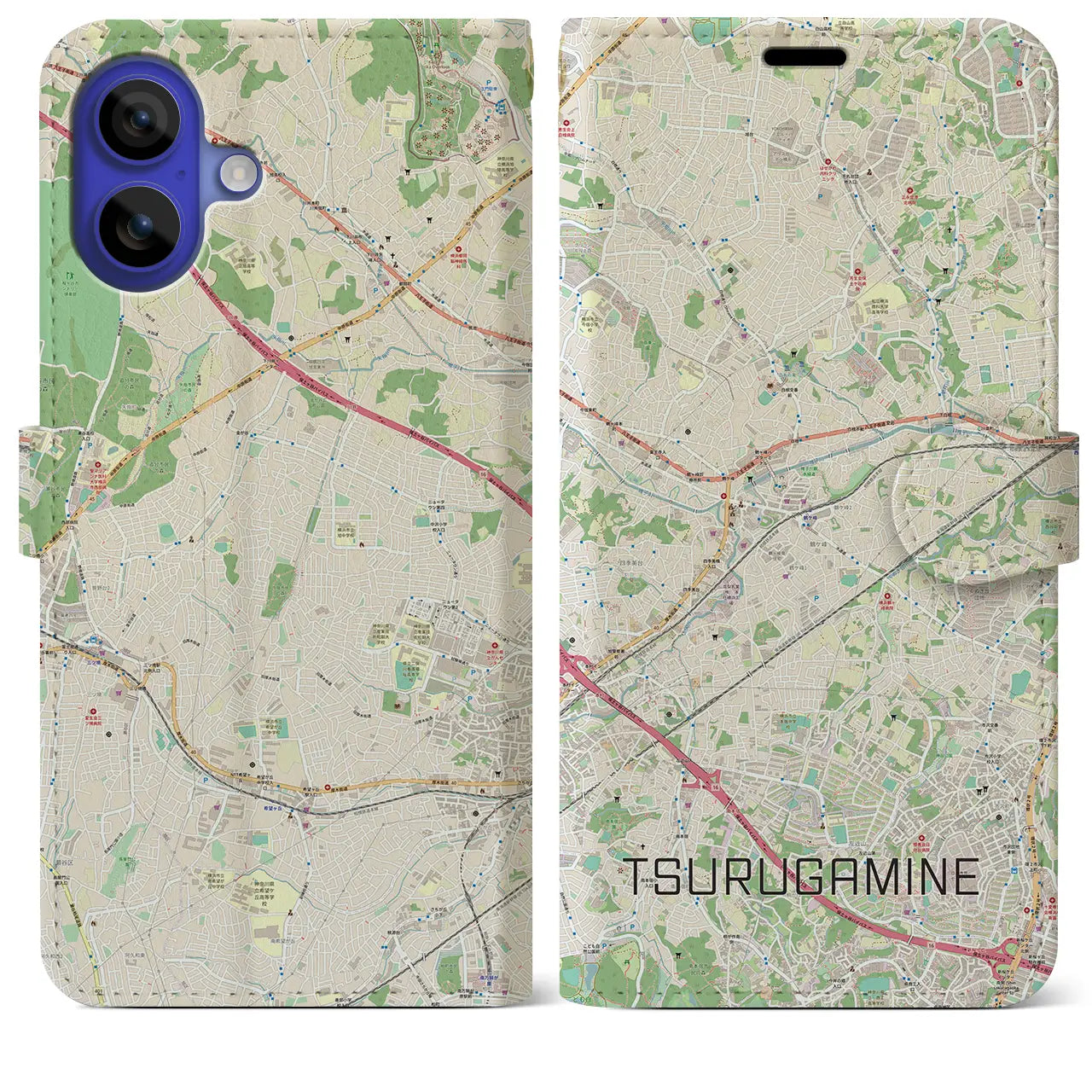 【鶴ヶ峰(神奈川県)】地図柄iPhoneケース(手帳タイプ)ナチュラル・iPhone 16 Pro Max 用