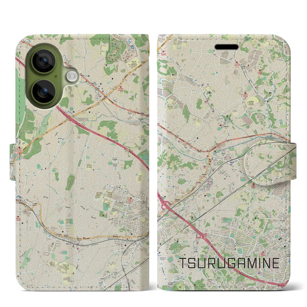 【鶴ヶ峰(神奈川県)】地図柄iPhoneケース(手帳タイプ)ナチュラル・iPhone 17 Pro Max 用