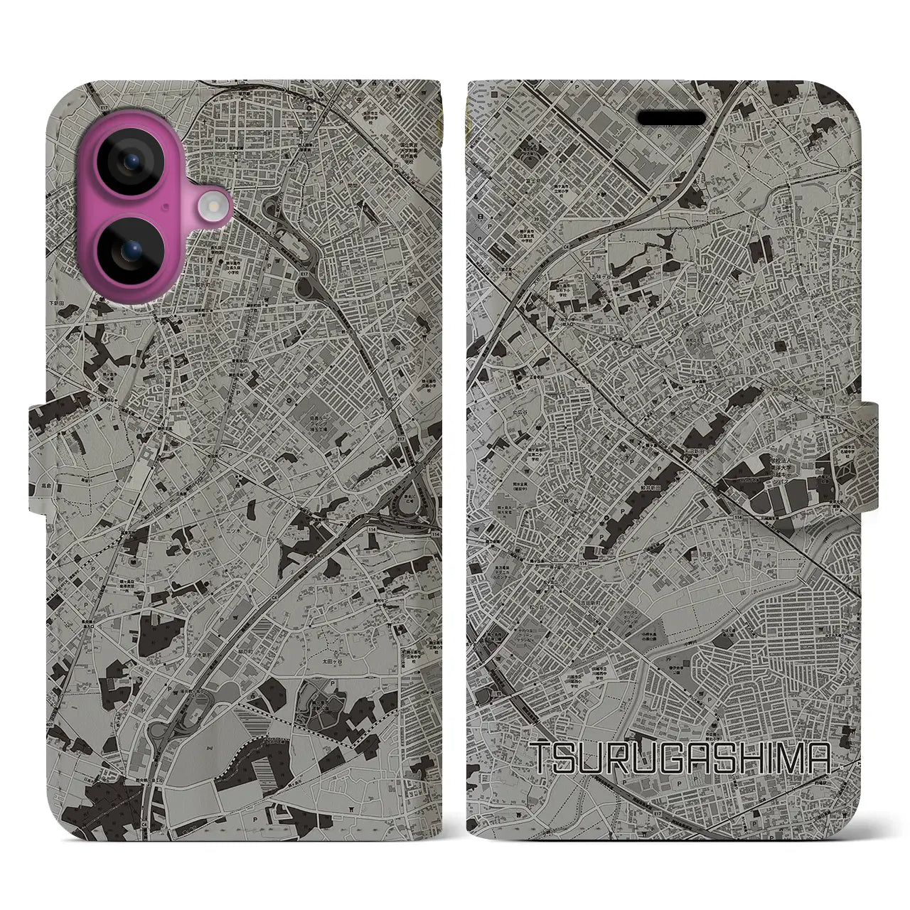 【鶴ヶ島(埼玉県)】地図柄iPhoneケース(手帳タイプ)