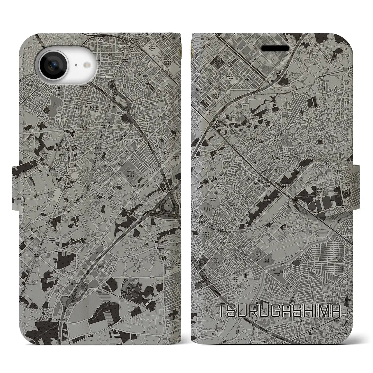 【鶴ヶ島(埼玉県)】地図柄iPhoneケース(手帳タイプ)