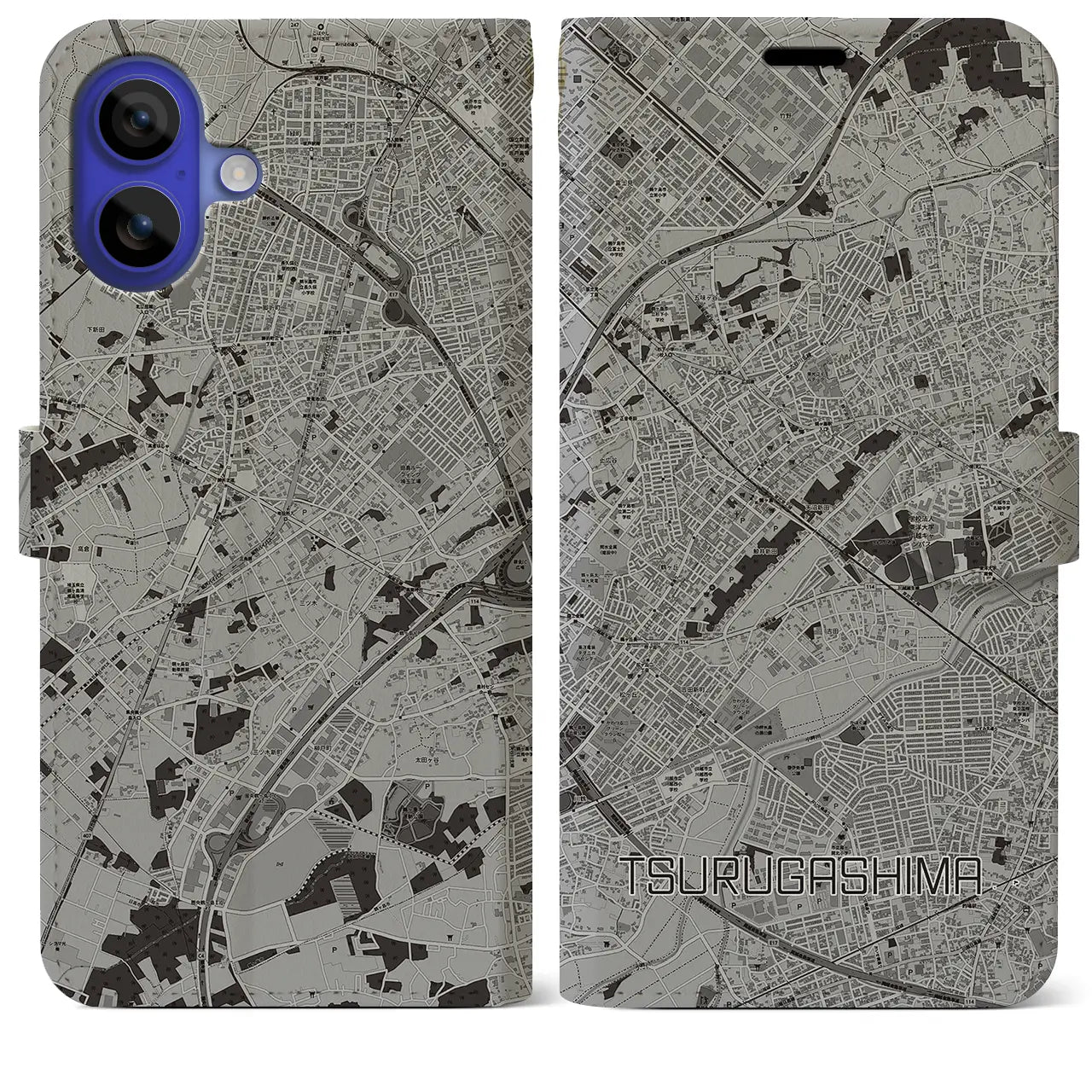 【鶴ヶ島(埼玉県)】地図柄iPhoneケース(手帳タイプ)