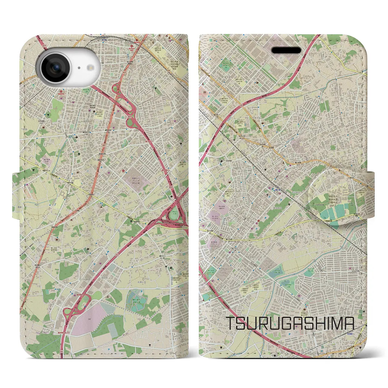 【鶴ヶ島(埼玉県)】地図柄iPhoneケース(手帳タイプ)