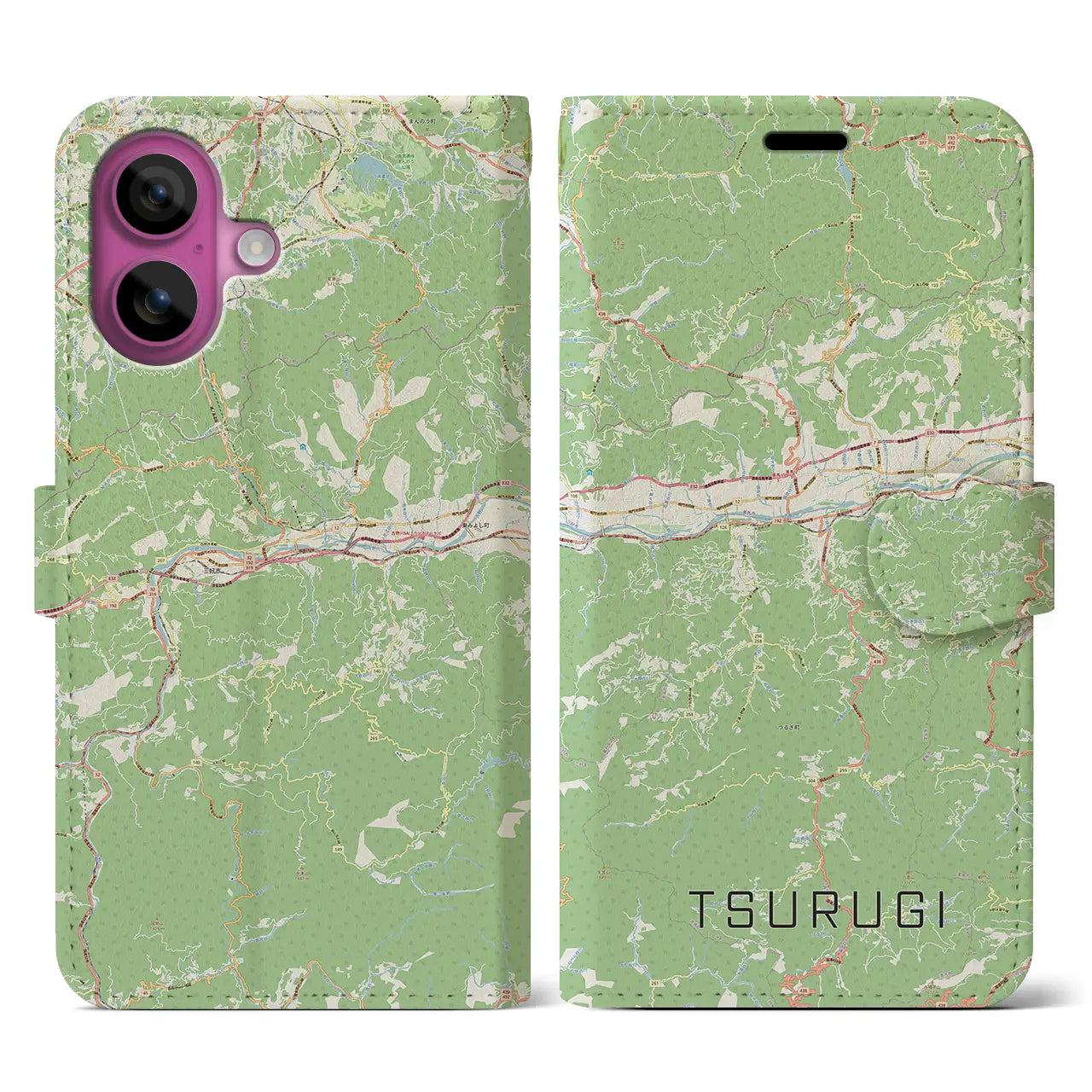 【つるぎ(徳島県)】地図柄iPhoneケース(手帳タイプ)ナチュラル・iPhone 16 Pro 用