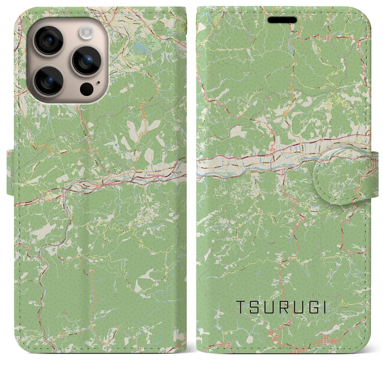 【つるぎ(徳島県)】地図柄iPhoneケース(手帳タイプ)ナチュラル・iPhone 16 Plus 用