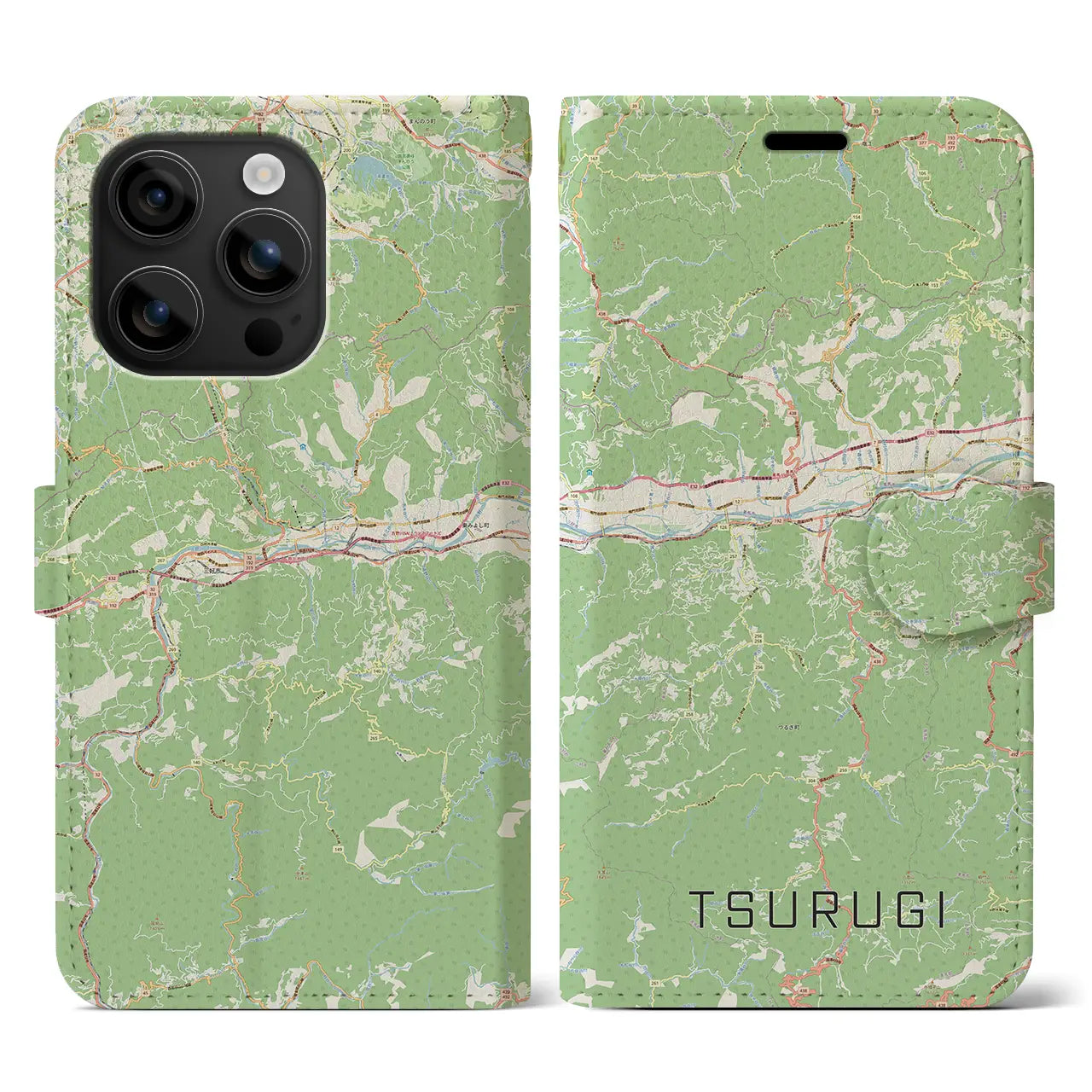 【つるぎ(徳島県)】地図柄iPhoneケース(手帳タイプ)ナチュラル・iPhone 16 用
