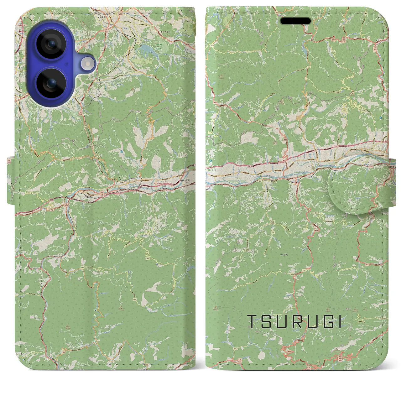 【つるぎ(徳島県)】地図柄iPhoneケース(手帳タイプ)ナチュラル・iPhone 16 Pro Max 用