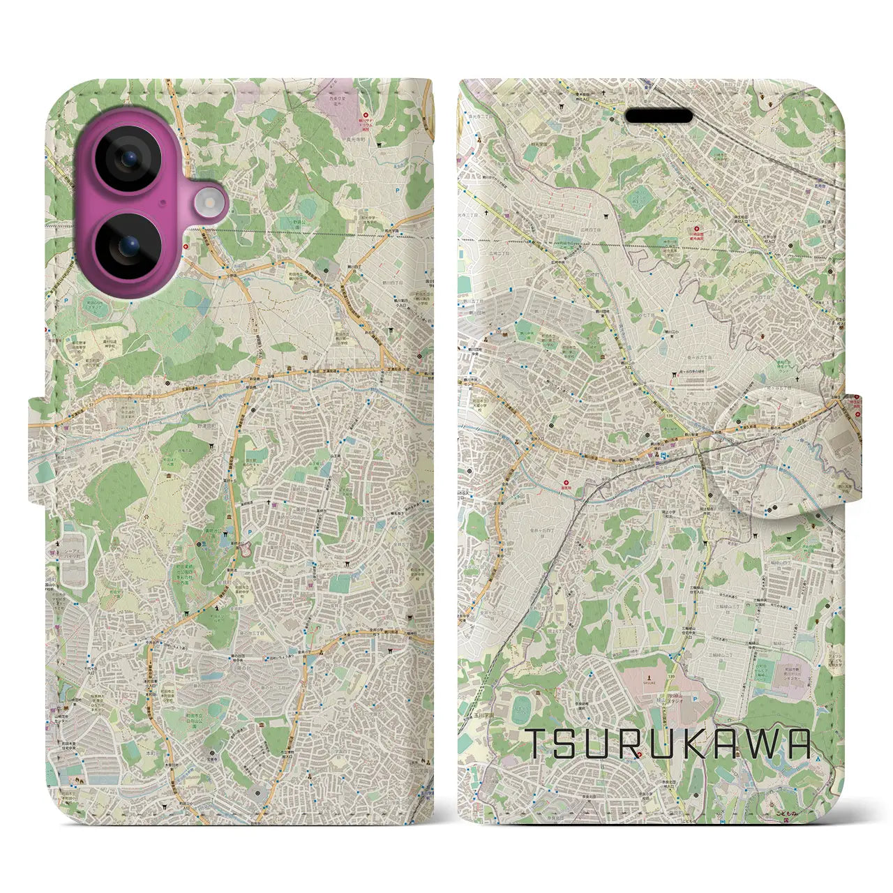 【鶴川(東京都)】地図柄iPhoneケース(手帳タイプ)ナチュラル・iPhone 16 Pro 用