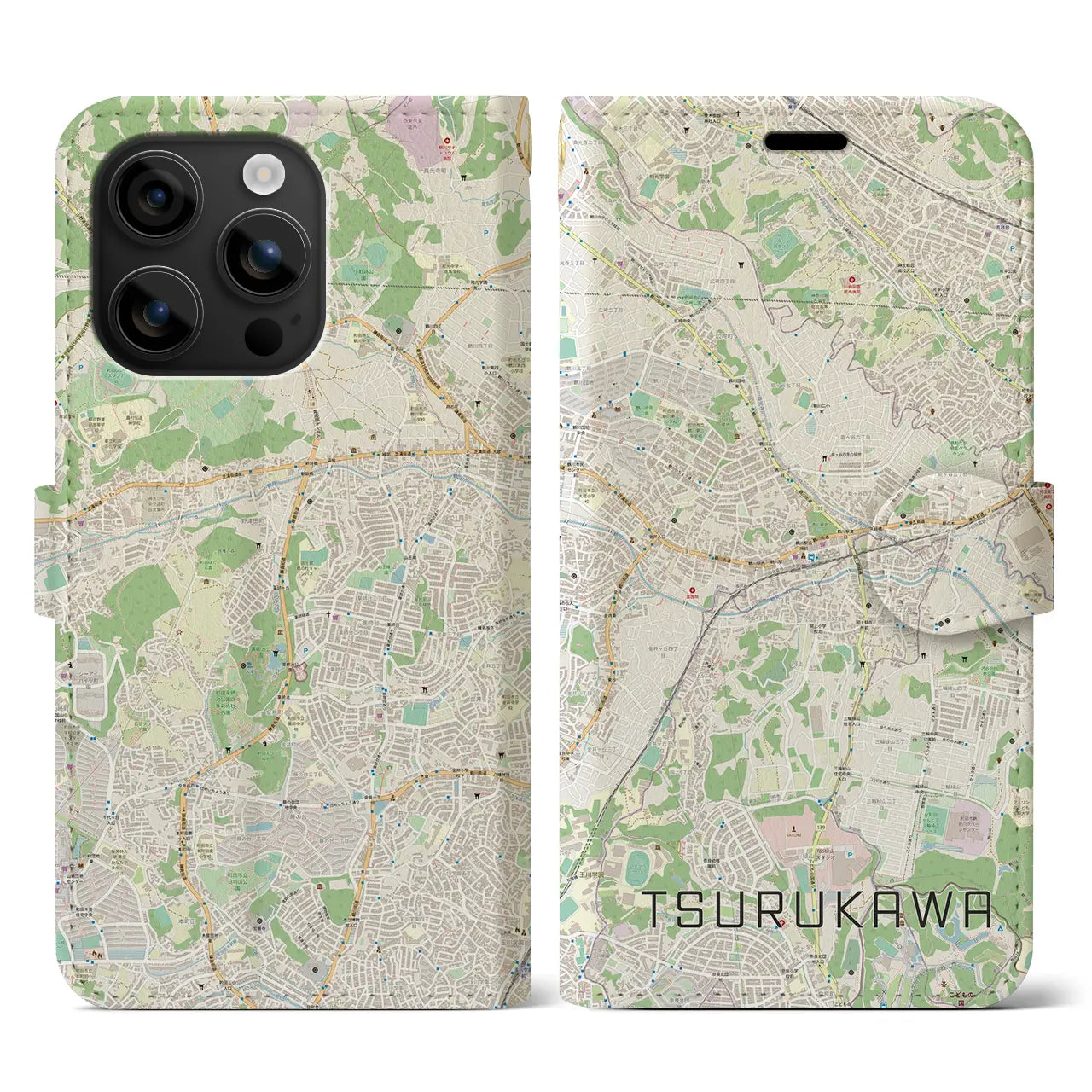 【鶴川(東京都)】地図柄iPhoneケース(手帳タイプ)ナチュラル・iPhone 16 用