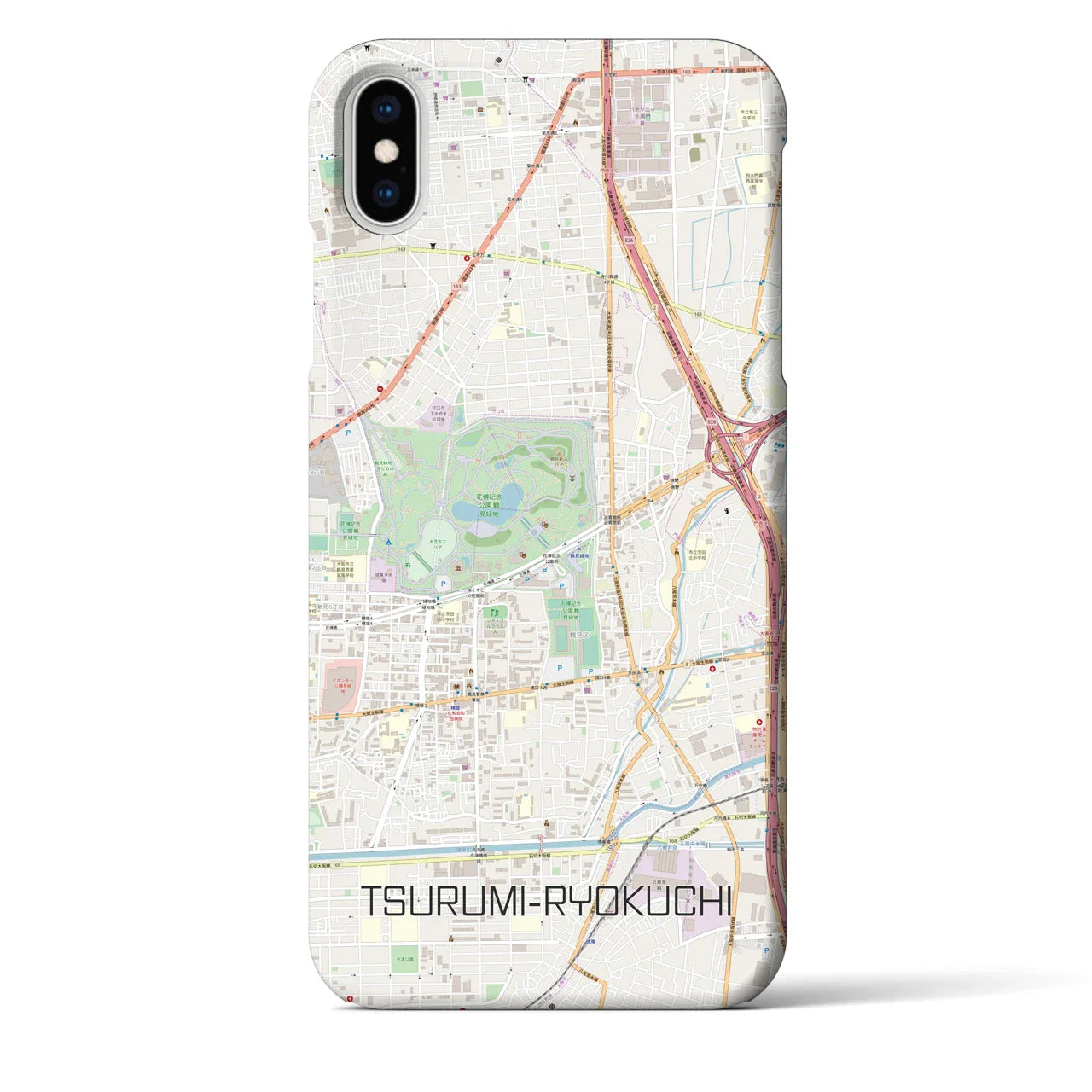 【鶴見緑地(大阪府)】地図柄iPhoneケース(バックカバータイプ)