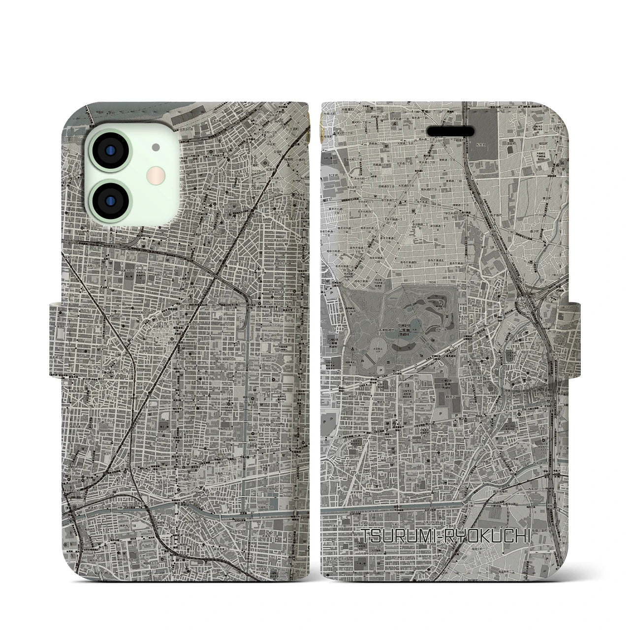 【鶴見緑地(大阪府)】地図柄iPhoneケース(手帳タイプ)