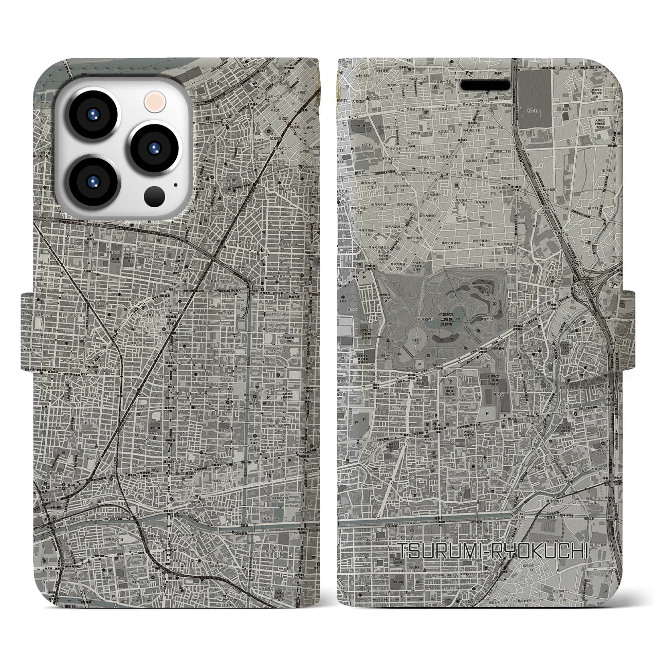 【鶴見緑地(大阪府)】地図柄iPhoneケース(手帳タイプ)