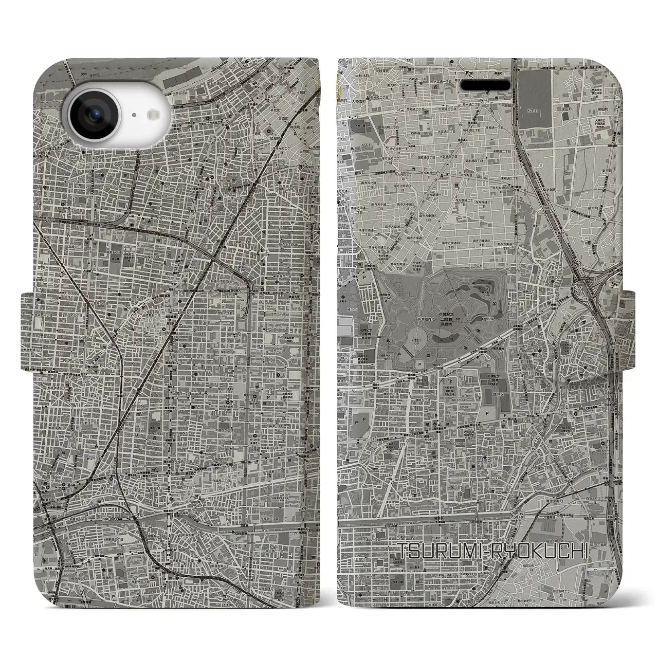 【鶴見緑地(大阪府)】地図柄iPhoneケース(手帳タイプ)