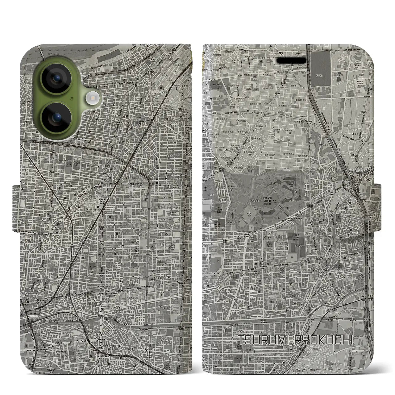 【鶴見緑地(大阪府)】地図柄iPhoneケース(手帳タイプ)