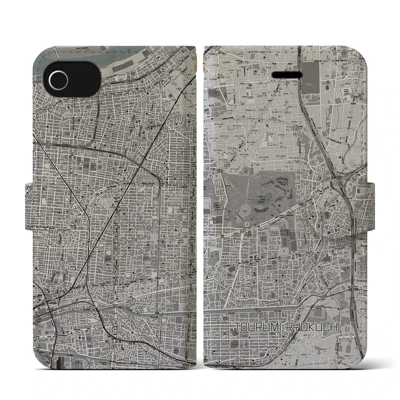 【鶴見緑地(大阪府)】地図柄iPhoneケース(手帳タイプ)