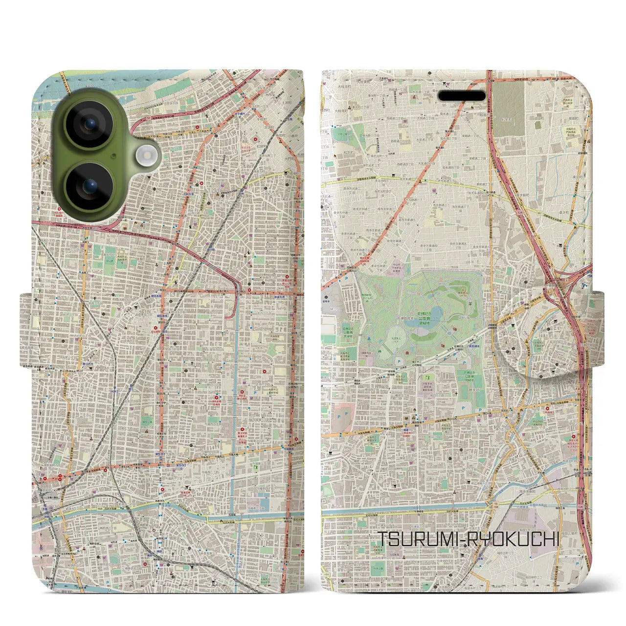 【鶴見緑地(大阪府)】地図柄iPhoneケース(手帳タイプ)