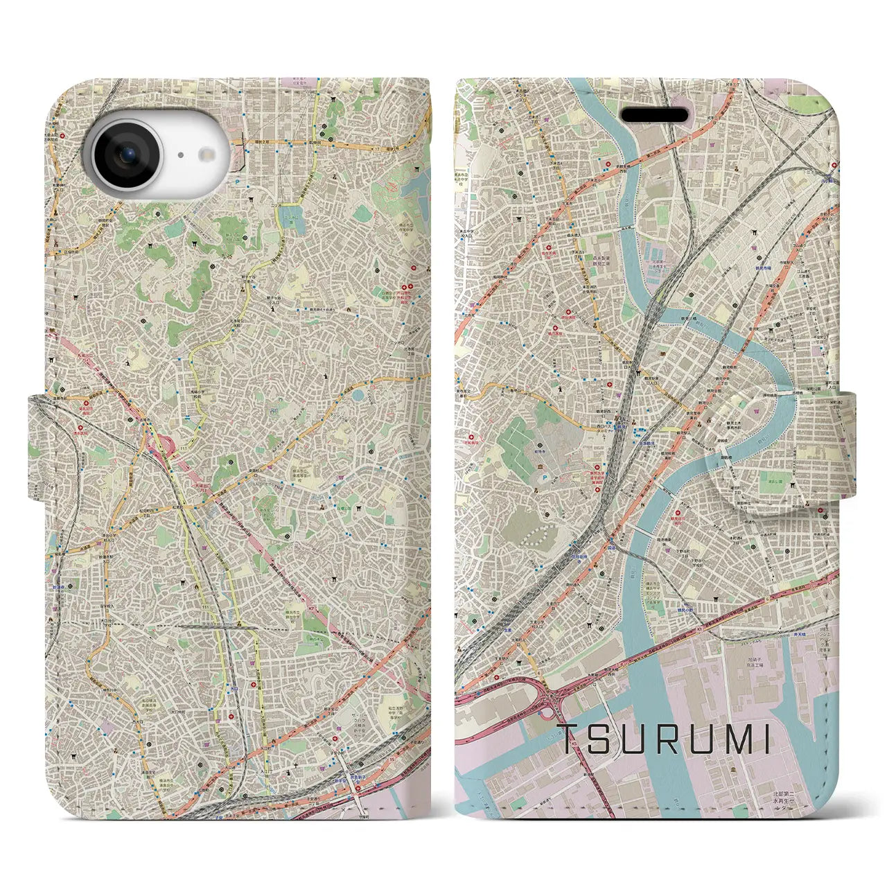 【鶴見(神奈川県)】地図柄iPhoneケース(手帳タイプ)