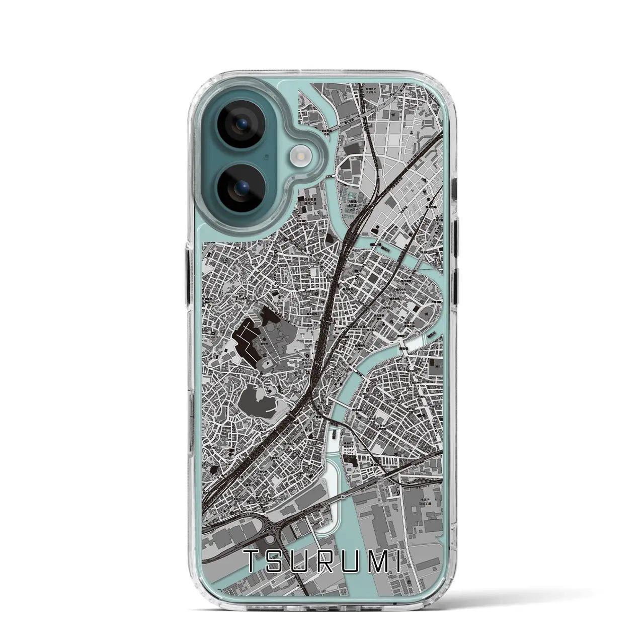 【鶴見(神奈川県)】地図柄iPhoneケース(MagSafeタイプ)モノトーン・iPhone 16 Pro 用