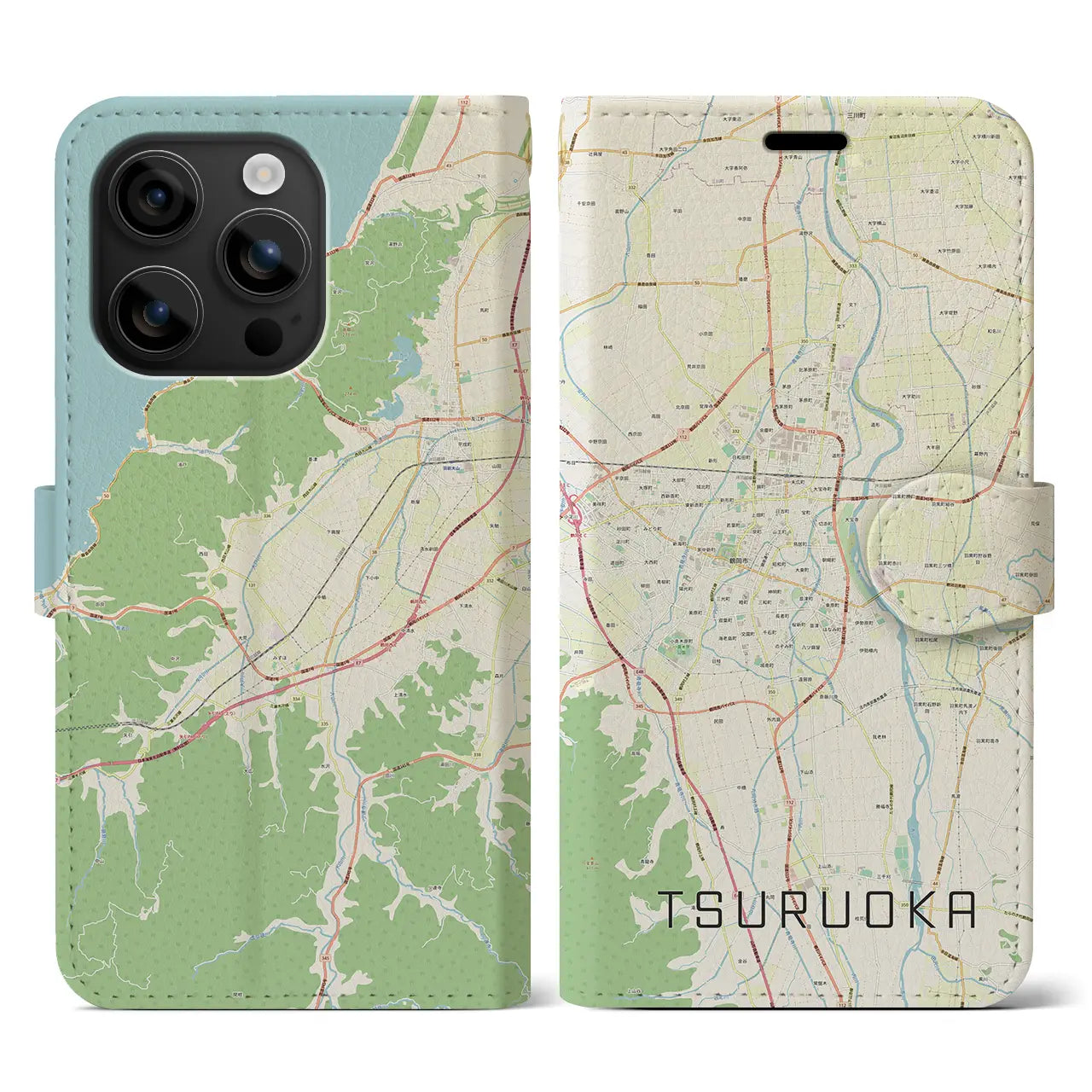 【鶴岡(山形県)】地図柄iPhoneケース(手帳タイプ)ナチュラル・iPhone 16 用