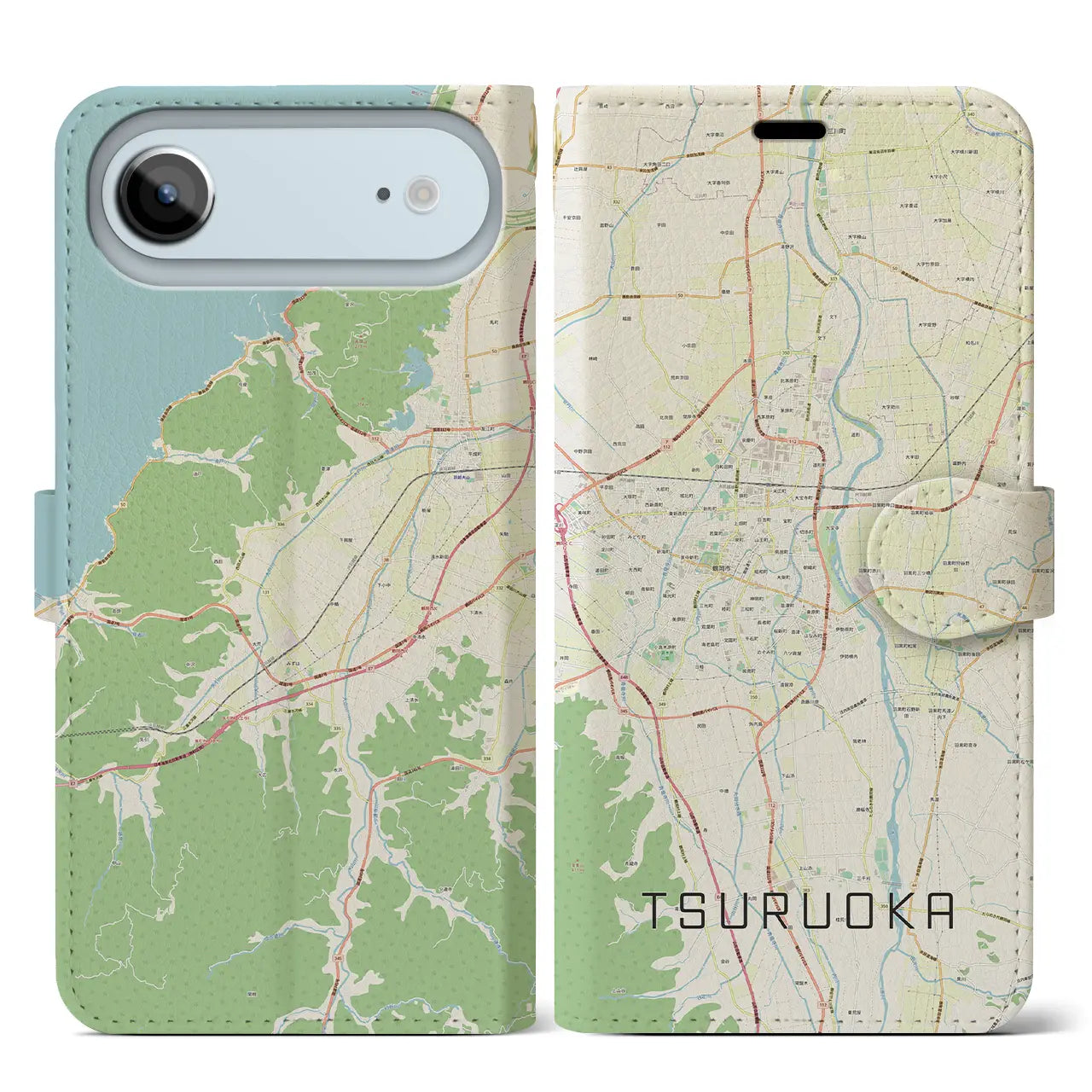 【鶴岡(山形県)】地図柄iPhoneケース(手帳タイプ)ナチュラル・iPhone 17 Pro Max 用