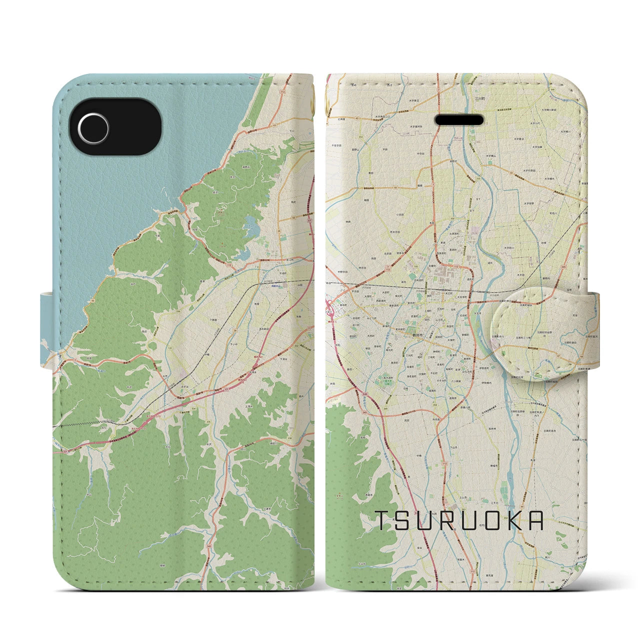 【鶴岡(山形県)】地図柄iPhoneケース(手帳タイプ)ナチュラル・iPhone SE(第3 / 第2世代) / 8 / 7 / 6s / 6 用