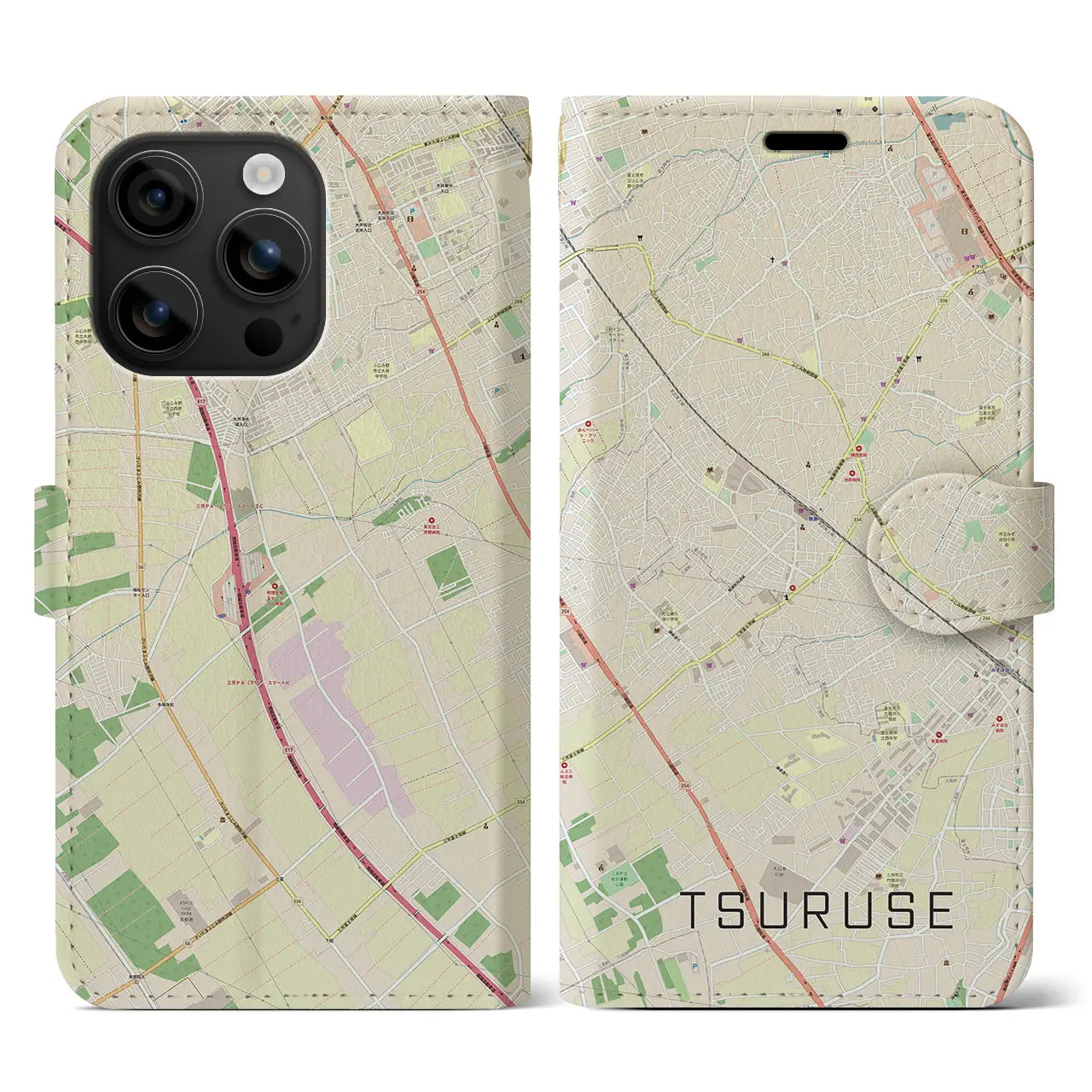 【鶴瀬(埼玉県)】地図柄iPhoneケース(手帳タイプ)ナチュラル・iPhone 16 用