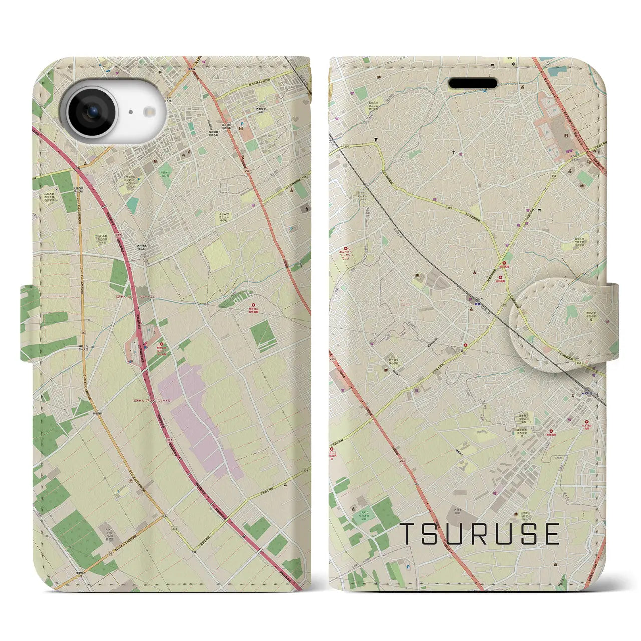 【鶴瀬(埼玉県)】地図柄iPhoneケース(手帳タイプ)