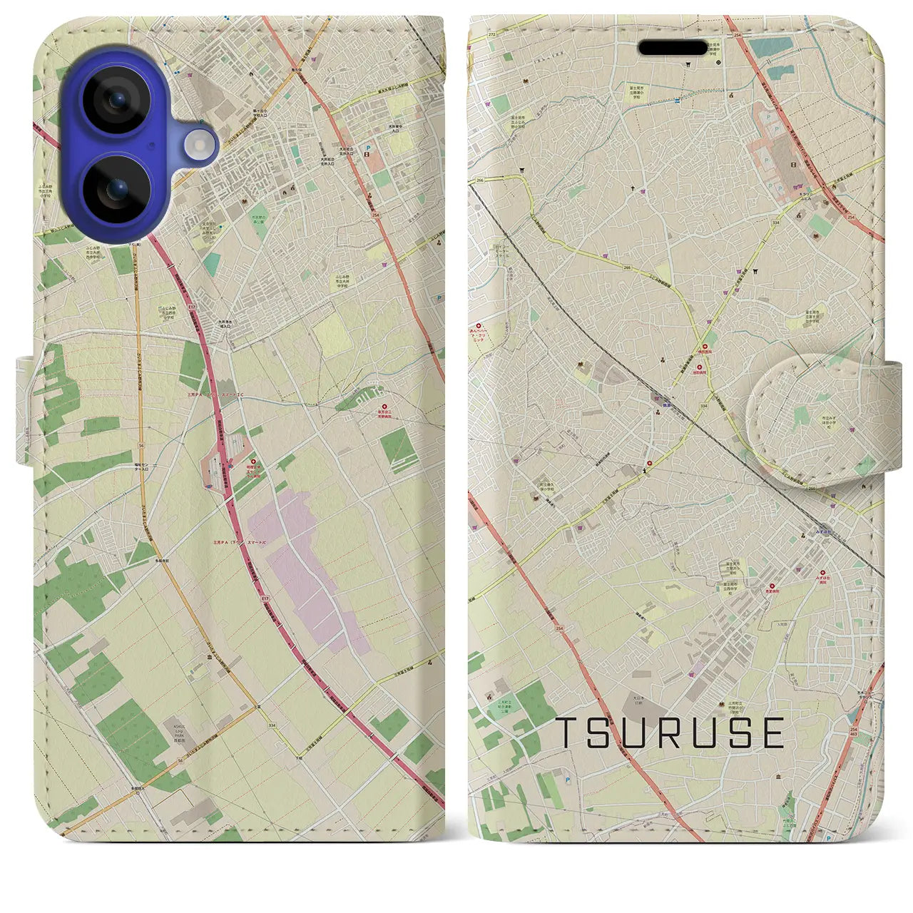 【鶴瀬(埼玉県)】地図柄iPhoneケース(手帳タイプ)ナチュラル・iPhone 16 Pro Max 用